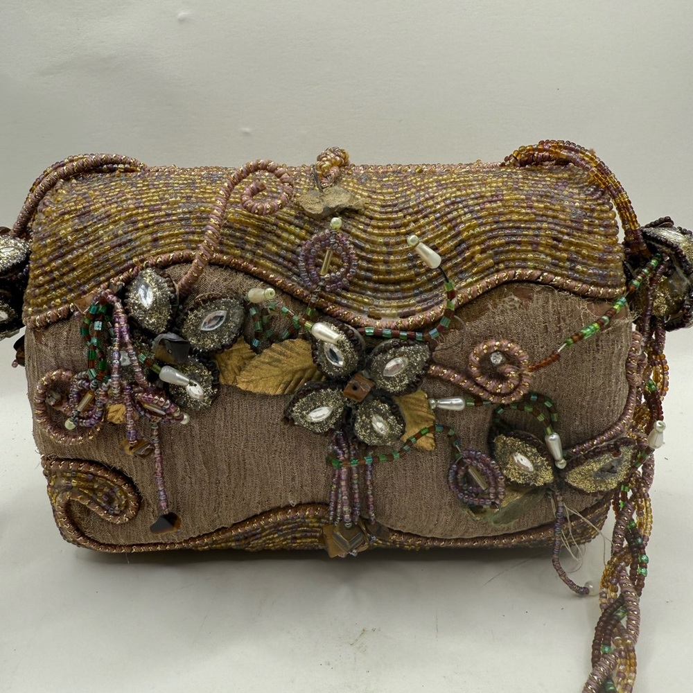 Vintage Mary Frances Embellished Floral Beaded Gems Crossbody Purse Clutch - Picture 2 of 16